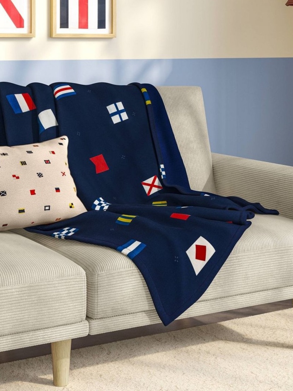 NEW Room Essentials Travel Navy Blue Nautical Flag Travel Picnic Blanket